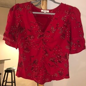 Madewell red print button blouse size 6